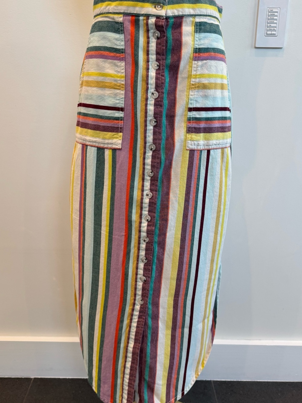 Kavu Vonn Multicolor Striped Button-Front Midi Skirt Beachy Boho Soft